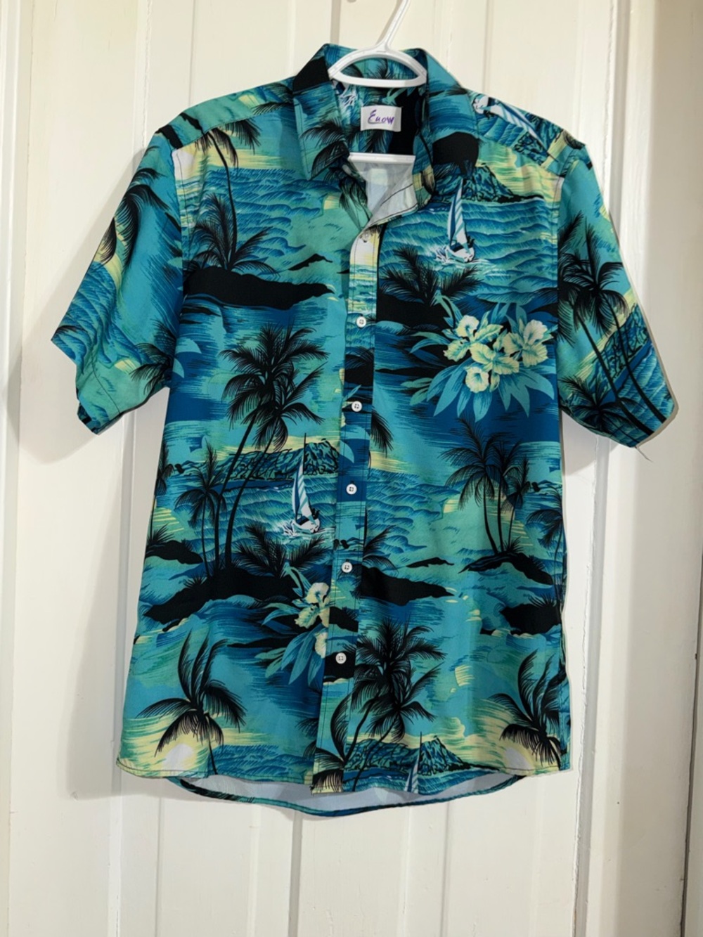 Men's size medium Blue Teal Tropical‎ shirt Hawaiian shirt sailboat summer party